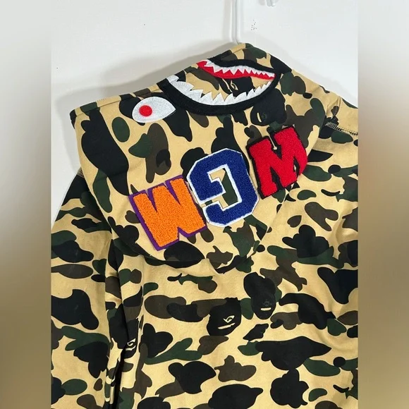 A Bathing Ape Bape ABC Green Camo Shark Full Zip Up Hoodie Medium Mens WGM